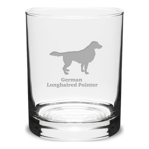 German Longhaired Pointer Deep Etched 14 oz Classic Double Old Fashion Glass