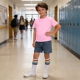 thumbnail image 5 of OGLCCG Girls 3 Piece Outfit Set Kids Short Sleeve Tshirt and Denim Shorts Socks Summer Casual Active Clothes Sets with Pockets 3-12 Years, 5 of 8
