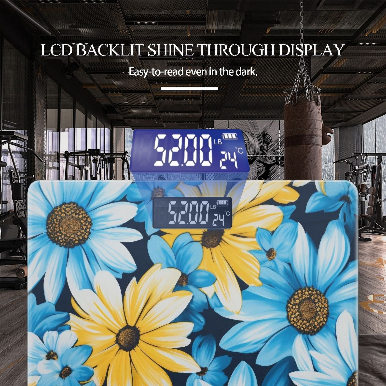 Bathroom Scale, Highly Accurate Digital Body Scale,Precisely Measures Weight up to 400 lbs-Blue And Yellow Daisies