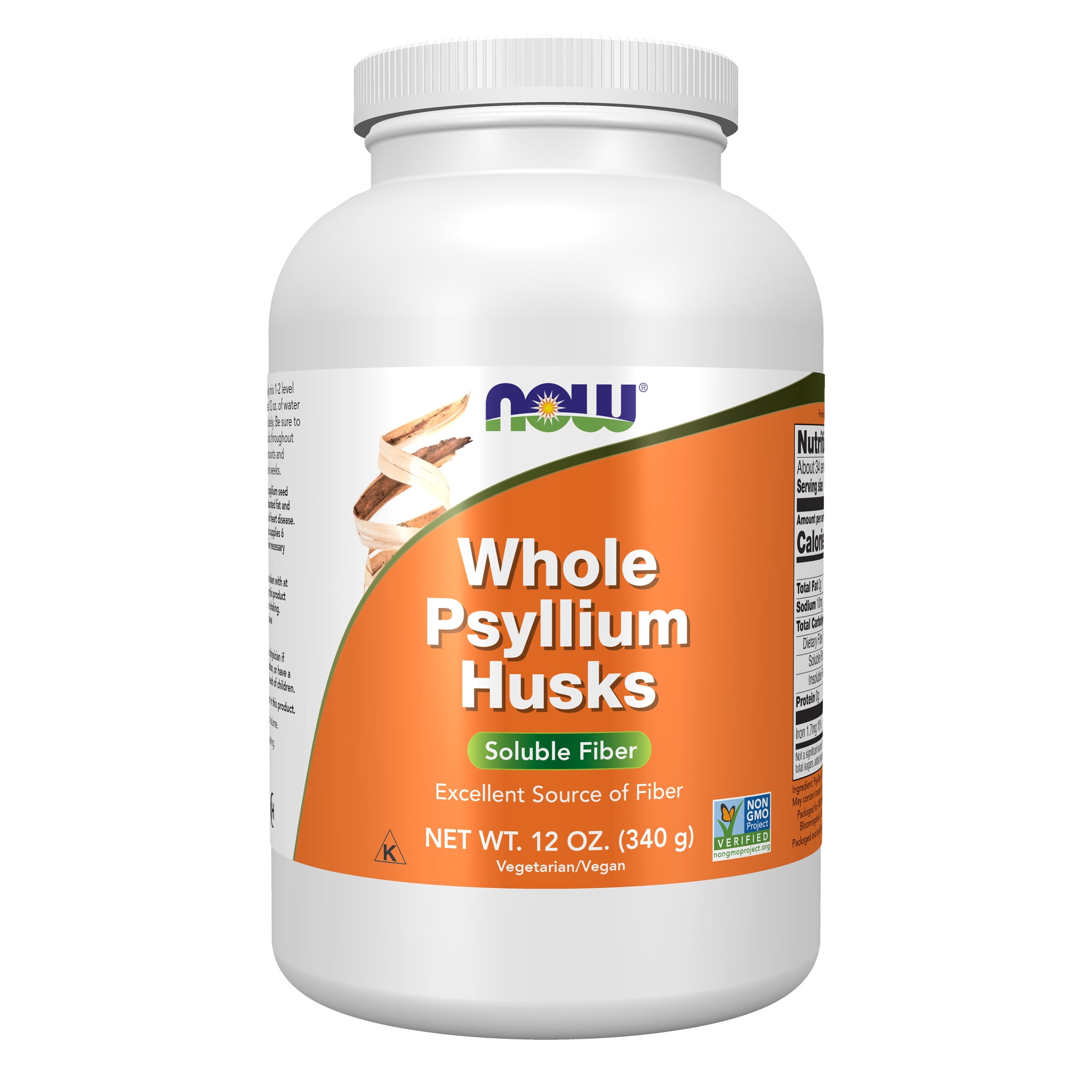 (4 pack) NOW Supplements, Whole Psyllium Husks, Non-GMO Project Verified, Soluble Fiber, 12-Ounce