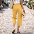 thumbnail image 5 of Capri Pants for Women Cotton Linen Straight Leg Pants with Pockets Cropped Elastic Waist Vacation Trousers, L, 5 of 6