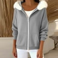 thumbnail image 6 of Fleece Lined Zip up Jackets for Women Casual Loose Hooded Sweatshirt Fall Winter Warm Outfits with Pockets New Jackets for Women Winter Gray S, 6 of 9