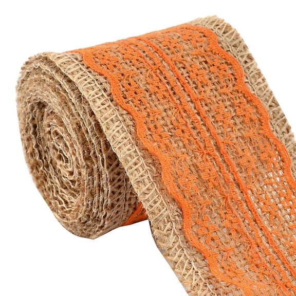 Burlap Hessian Crafting Lace Ribbon Roll Trim Edge Orange 2.2 Yards for Wedding