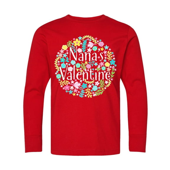 Inktastic Nana's Valentine with Flower Circle Long Sleeve Youth T-Shirt