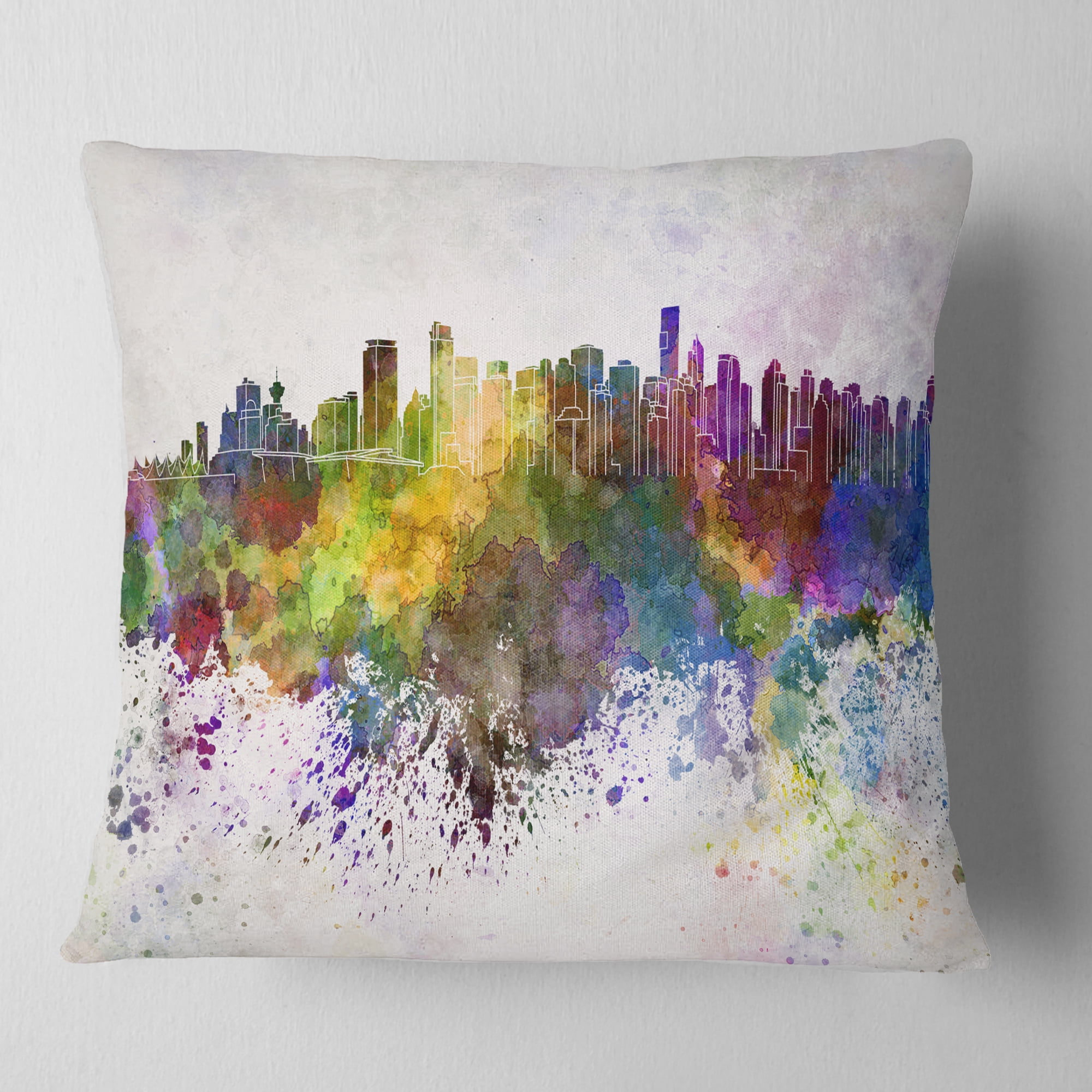 Designart Vancouver Skyline - Cityscape Throw Pillow - 16x16