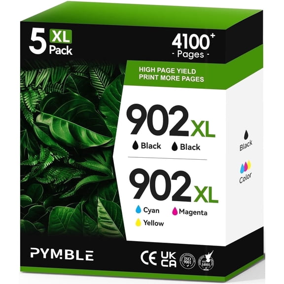 902XL Ink Compatible for 902 Ink Cartridges for Officejet Pro 6978 6962 Ink (5 Pack)