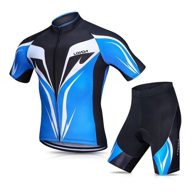 Tignapoo Premium Sky Blue Cycling Outfit - Breathable Polyester Jersey & Padded Shorts for Long-Distance Rides, EU XXL Size, Reflective Safety Strips, Moisture-Wicking & Quick-Dry Fabric