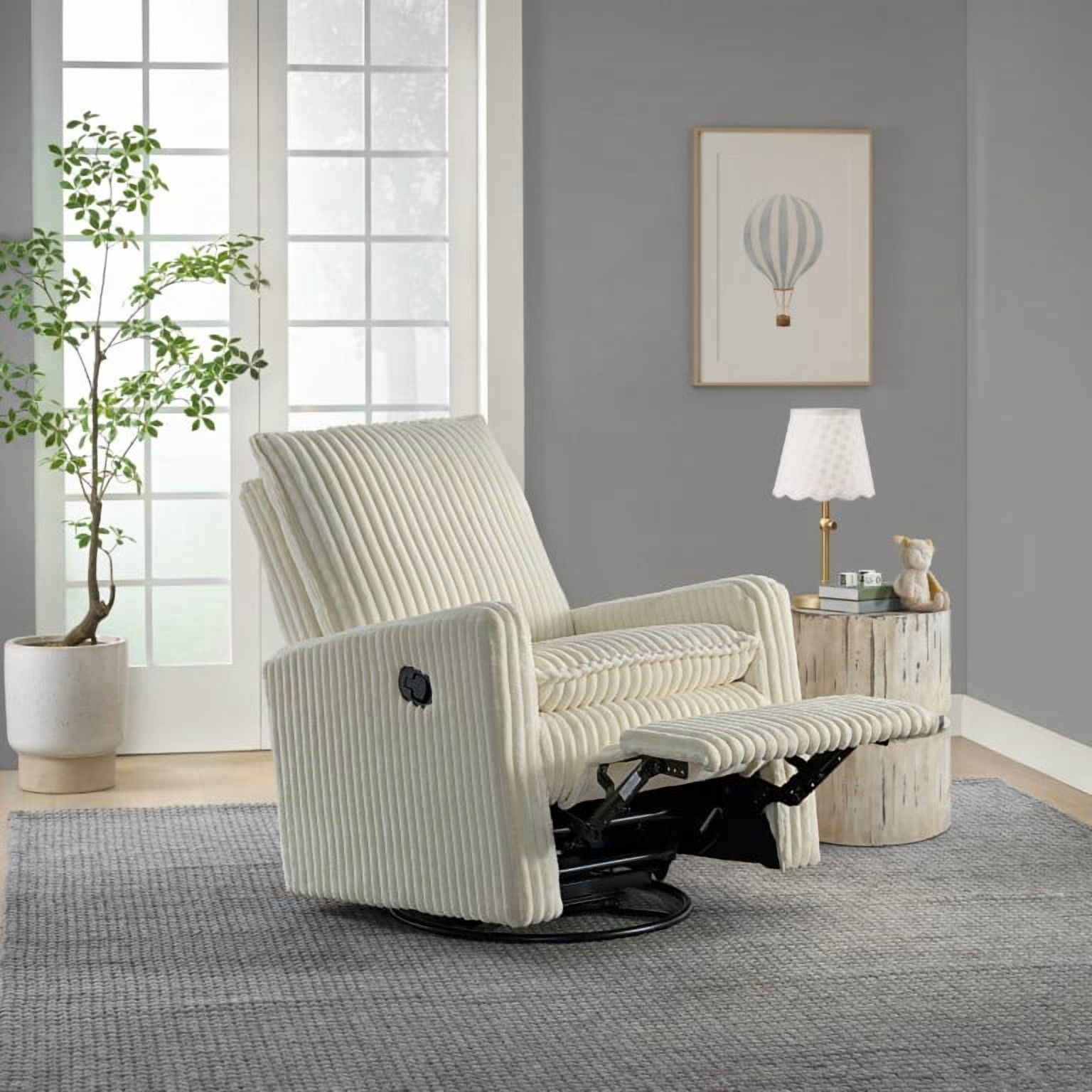 Oxford Baby Uptown Upholstered Glider Recliner Rocking Chair 360° Swivel for Nursery and Living Room – Corduroy Pearl White​