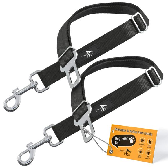 Active Pets Harnais de Voiture pour Chien - Lot de 2 Ceintures de Sécurité pour Voitures, Camions, Voyage - Ceinture d'Attache pour Petits et Grands Chiens - Noir