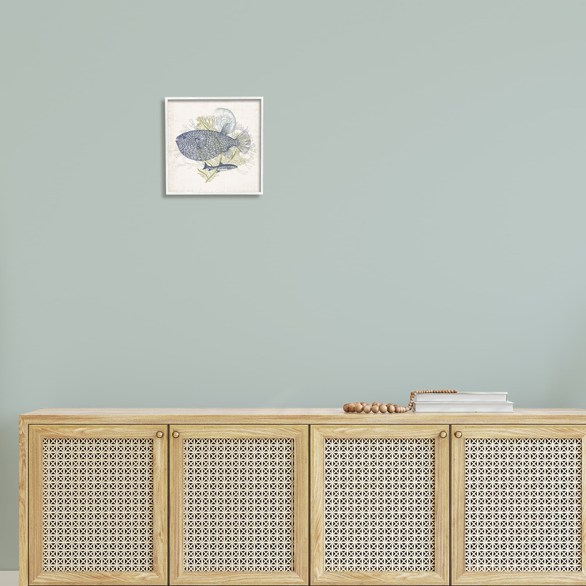 Stupell Industries Aquatic Sea Life Rustic Seashell Layered Fish Graphic Art White Framed Art Print Wall Art, Design by Victoria Barnes