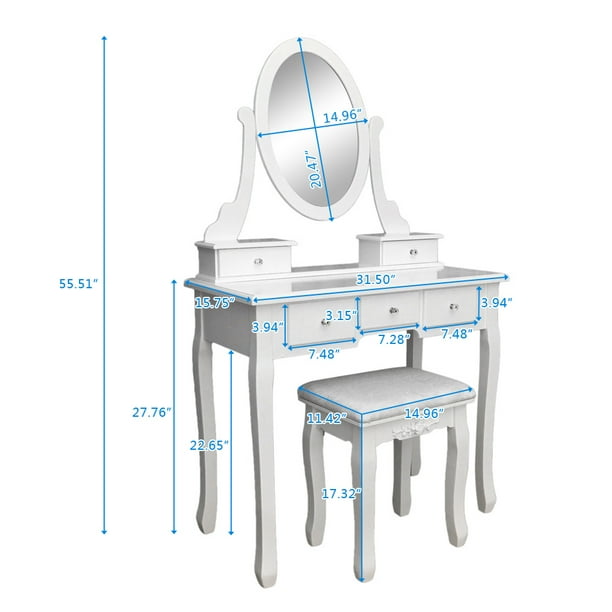 Chic Home Vanity Set For Teen Girls Women With Cushioned Stool Dressing Table 4 Drawer 360 Degree Rotation Removable Mirror Dresser Sets Bedroom Dorm Room S13219 Com Chic Home Vanity Set For Teen Girls, Rotation Removable Mirror Dressing Vanity Table Makeup Desk With Stool White