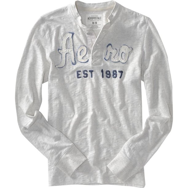 Aeropostale Mens Est 1987 Henley Shirt, Gris, X-Small