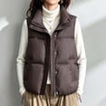 thumbnail image 2 of Cmfcve Women's Plus Size Stand Collar Puffer Vest Snap Zip Front Sleeveless Padded Outer Vest Winter Casual Loose Fit Layering Outerwear Jackets with Pockets, 2 of 8