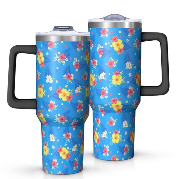 40oz Pioneer Flower Floral Print Pattern Insulated Tumbler with Handle, BPA-Free Leak Proof Lid and Straws, Double Wall Vacuum, Hot 12h/Cold 34h
