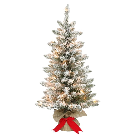 CC Christmas Decor Pre-lit Slim Flocked Artificial Fraser Fir Christmas Tree - 3’ - Clear Lights