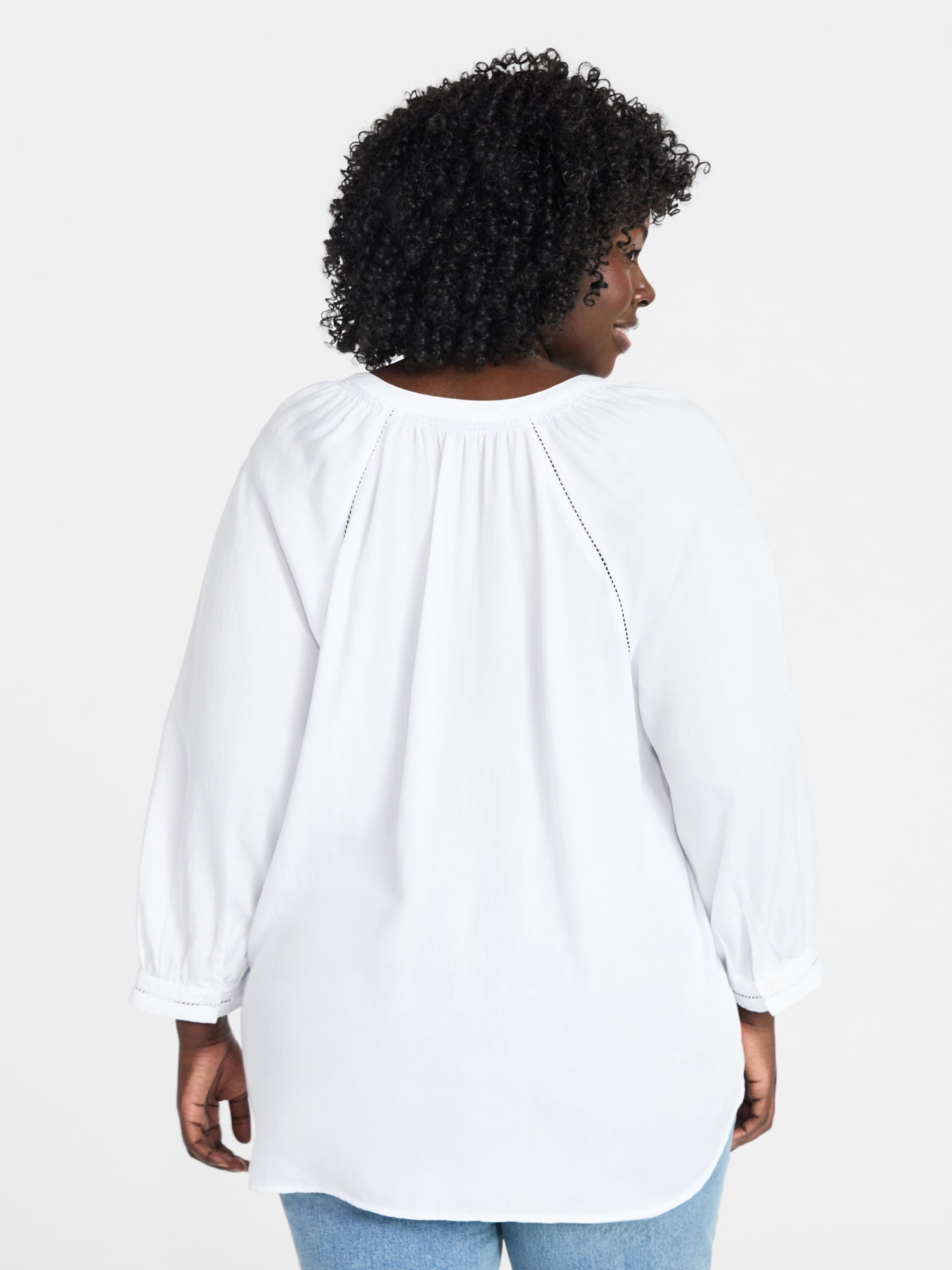 Terra & Sky Women's Plus Size Button Blouse with 3/4-Length Sleeves, Sizes 0X-5X
