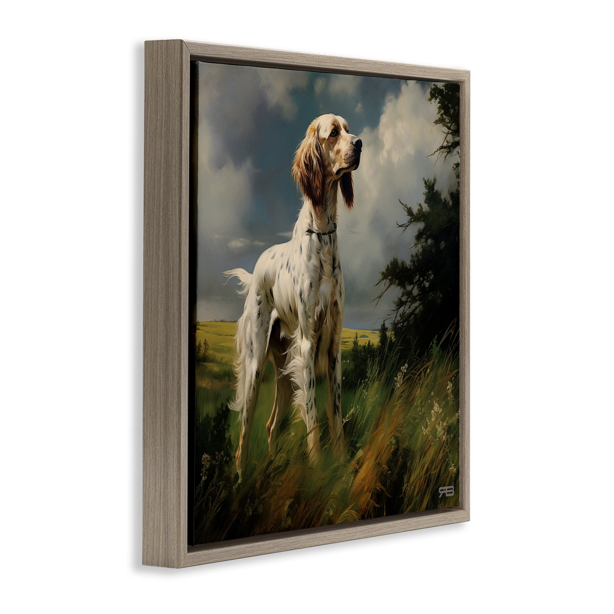 Stupell Industries Windswept Country Dog Landscape Painting Brown Floater Framed Canvas Art Print Wall Art, 18 x 18