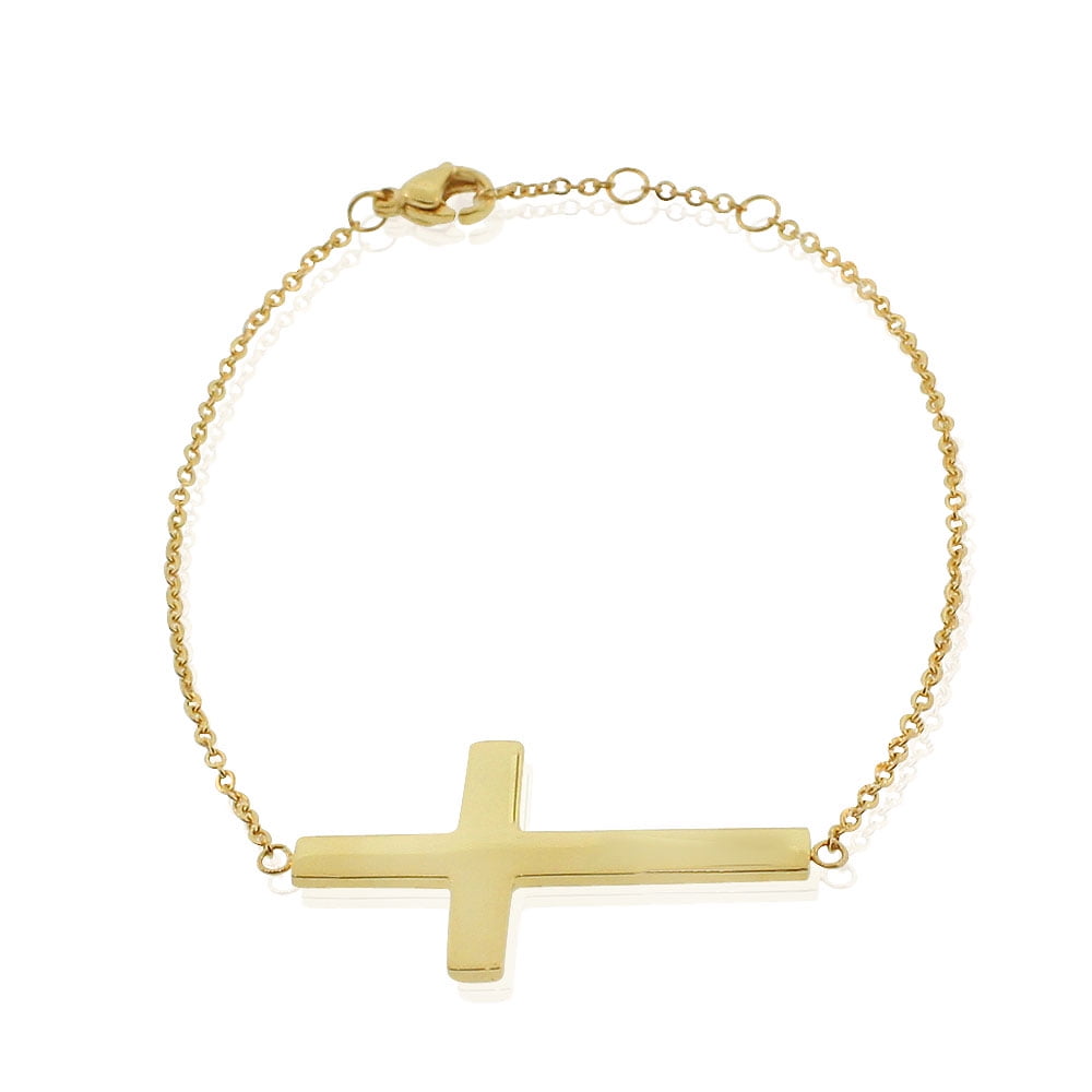 Bracciale A Catena In Argento 925 Con Ciondolo Croce Orizzontale - Lunghezza 7 Pollici - Mio Stile Quotidiano