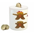 thumbnail image 2 of Gingerbread Man Piggy Bank, Gingerbread Man in Humorous Positions Caught Eaten Art, Ceramic Coin Bank Money Box for Cash Saving, 3.6" X 3.2", Caramel Yellow Red, by Ambesonne, 2 of 4