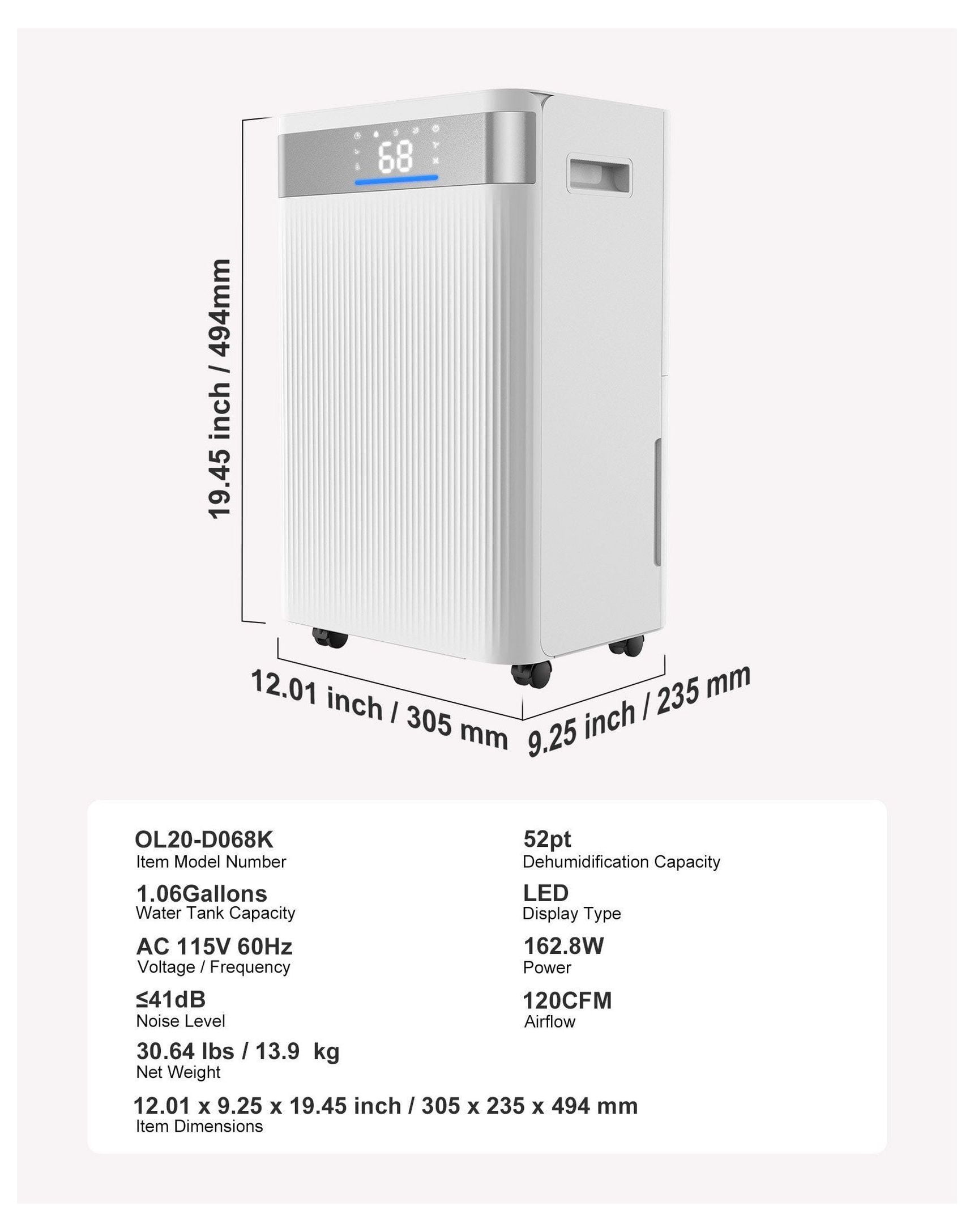 52 Pint Dehumidifier for Home Basement, Smart Control Low Noise Dehumidifier, Efficient Humidity Remover for Bedroom, Living Room, Cellar