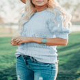thumbnail image 4 of QJUHUNG Women Short Puff Sleeve Sweaters Loose Lightweight Pointelle Knit Pullover Tops, 4 of 4
