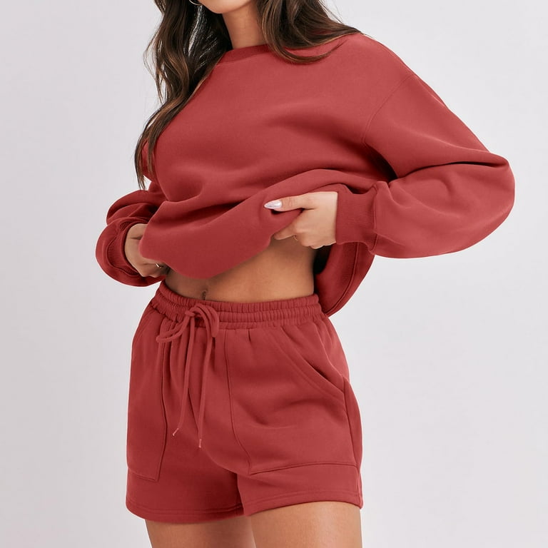 LLYwey Oversized Sweatshirt and Shorts Set Women 2 Piece