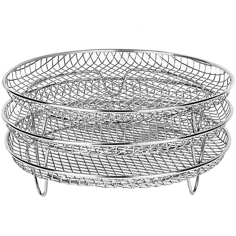 Round Air Fryer Basket Stainless Steel Air Fryer Accessories Air Fryer  Racks Three Layer Stackable Dehydrator Racks Fit for 4.2Qt, 5.3Qt, 5.5Qt