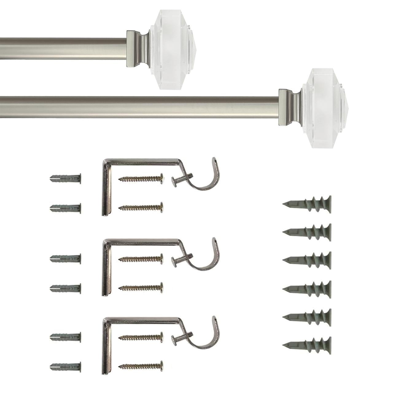 Mainstays Clear Square 3/4" Single Adjustable Curtain Rod, 30-84", Nickel