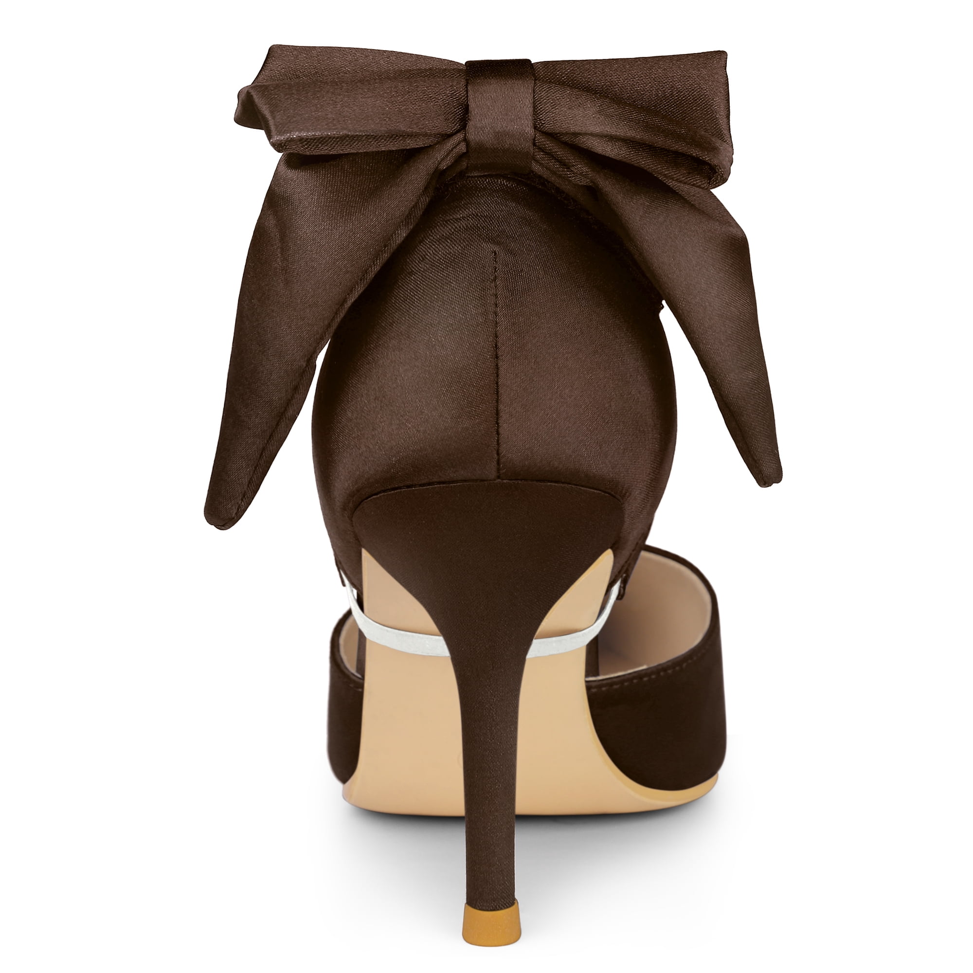 DARING DIVA Women's Pointed Toe Bow Satin Stiletto Heels Pumps Brown 7