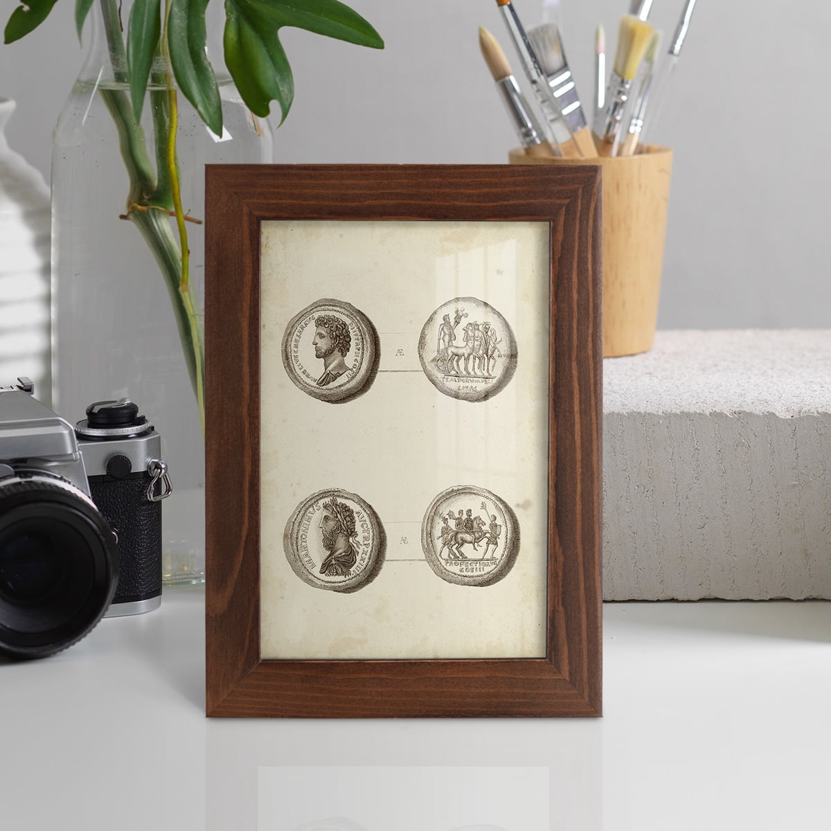 Antique Roman Coins VI -Framed Print w/glass-Chestnut