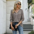Sexy V Neck Long Sleeve Knit Top Women's Casual Slim Fit Thermal Blouse