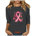 thumbnail image 2 of Alkepwun Pink Ribbon Shirts for Women Cancer Survivor Pink Ribbon T-shirt Inspirational 3/4 Sleeve Graphic Tees Tops, 2 of 4