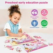 SYNARRY 4-in-1 Wooden Princess Mermaid Puzzles for Kids Ages 3-8, 24pcs Each, FSC Certified Educational Jigsaw Puzzle Set