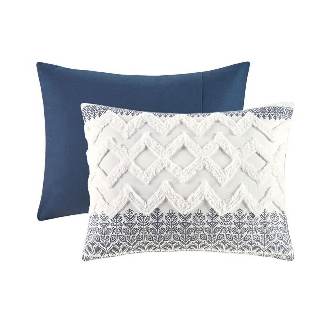 Izzovium Full/Queen 3-Piece Chenille Tufted Duvet Cover Set, Cotton Farmhouse Bedding in Navy/White