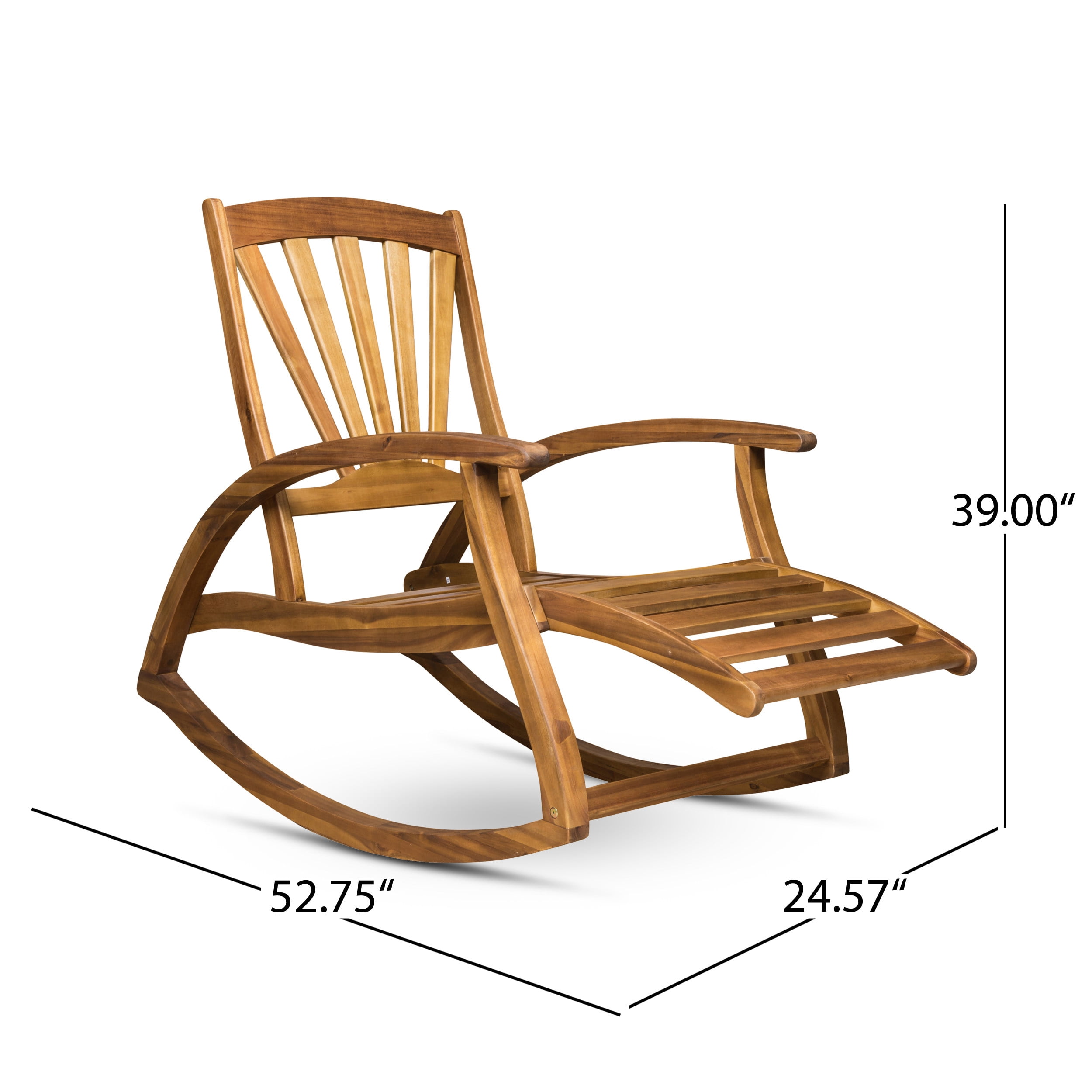 Outdoor Rocking Chair, Acacia Wood Frame with Retractable Footrest for Patio Garden, Teak