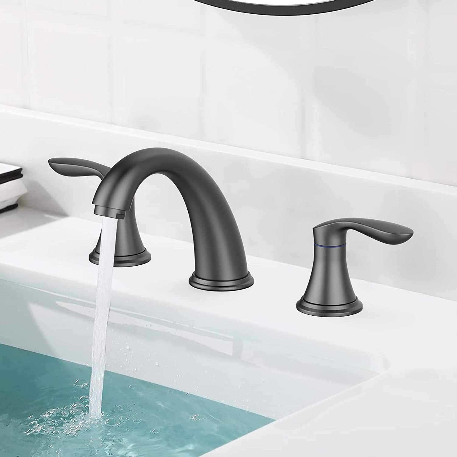 HOSSLLY Bathroom Sink Faucet,Widespread Matte Black Bathroom Faucet 3 ...