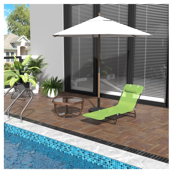 Folding Chaise Lounge Chair, Outdoor Sun Tanning Chair, Reclining Beach Chair, Breathable Mesh, Headrest, Patio, Yard - Green