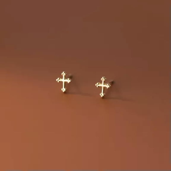 HOOUN Women's Tiny Small Cross Ear Stud Earrings 925 Sterling Silver Trendy Jewelry-Gold