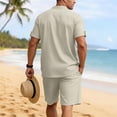 thumbnail image 6 of Summer Matching Set for Men Henley Neck Short Sleeve Shirts Shorts 2 Piece Casual Set Solid Color Relaxed Tracksuits XL, 6 of 9