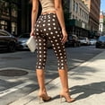 thumbnail image 6 of Women's Polka Dot Capri Leggings Fold Over High Waist Tummy Control Workout Yoga Pants Split Hem Knee Length Soft Stretch Casual Pants Brown, 6 of 7