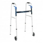 Drive Deluxe Trigger Release Folding Walker with 5 Inch Wheels - Blue, Aluminum Frame, 32 to 39 Inch Adjustable Height, 5 Inch Casters, 350 lbs. Weight Capacity