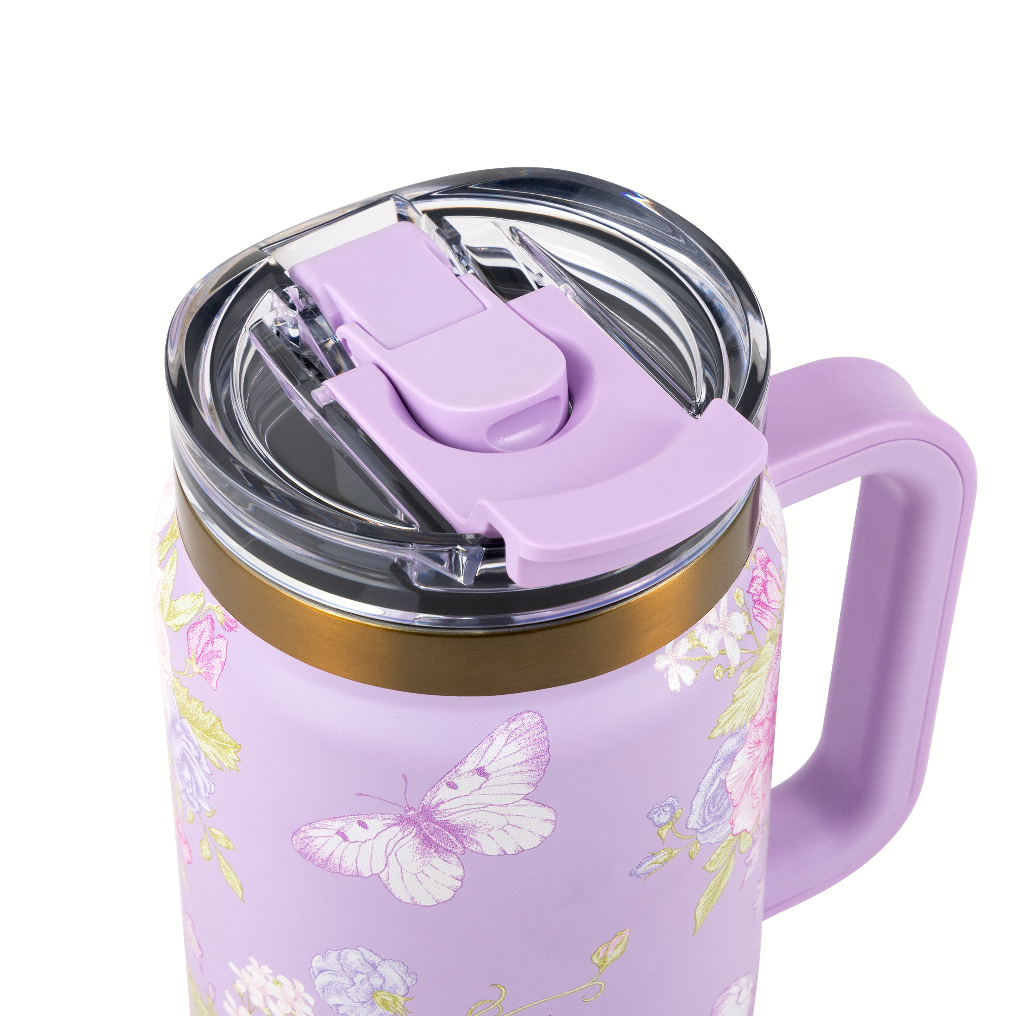 Thyme & Table 32oz Stainless Steel Luna Tumbler with Handle and Dual Straw Lid, Butterfly