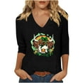 thumbnail image 2 of St Patricks Day Shirt Women Lucky Clover Shamrock Saint Tshirt Graphic Tee Crewneck 3/4 Sleeve Plus Size Tops, Black G XL, 2 of 4