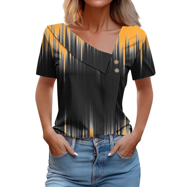Birdeem Chemise Imprimée pour Femmes Printemps/été Manches Courtes T-Shirt Décontracté à Boutons