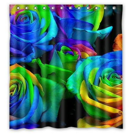 Rose Colored Shower Curtain GreenDecor Pleasant Style Roses Red Bright Colored Flowers Waterproof Shower Curtain Set with Hooks Bathroom Accessories Size 66x72 inches ()