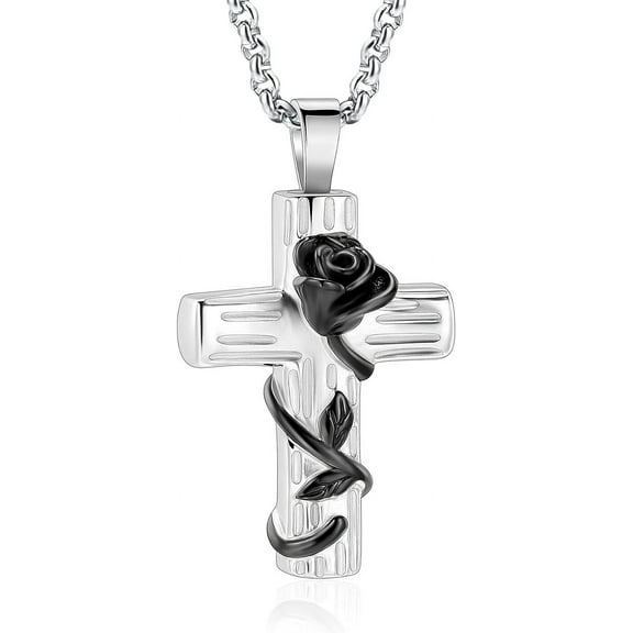 Urn Necklace for Ashes Rose Flower Cross Cremation Jewelry Pendant for Human/Pet Memorial Ash Jewelry for Loved Ones
