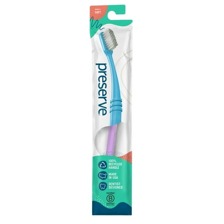 Preserve Eco Friendly Adult Toothbrushes, Made in The USA from Recycled Plastic, Lightweight Package, Soft Bristles, 1 Pack