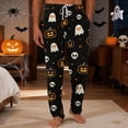 thumbnail image 2 of Domzest Mens Halloween Pajama Pants Pumpkin Ghost Bat Graphic Wide Leg Sleepwear Drawstring Elastic Waisted Funny Pj Bottoms Army Green XL, 2 of 5