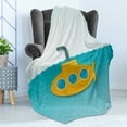 thumbnail image 4 of Yellow Submarine Soft Flannel Fleece Blanket, Illustration of Submarine with Bubbles Below the Sea Pattern, Cozy Plush for Indoor and Outdoor Use, 70" x 90", Baby Blue Earth Yellow, by Ambesonne, 4 of 5