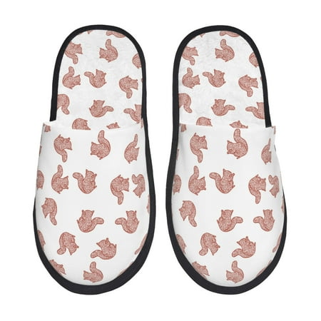 Balery Red Fox Slient Indoor Furry Fleece Comfort House Shoes Soft Non-Slip Home Shoes Cotton slippers House Slippers-- Medium